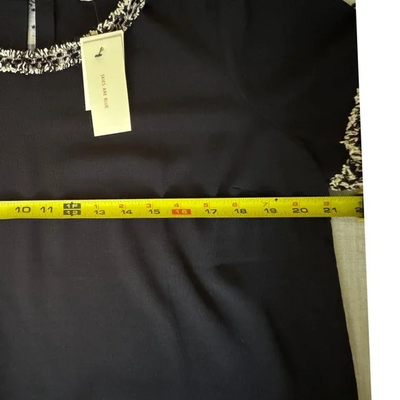Skies Are Blue Black Tweed Trim Puff Sleeve Top Womens Size L Career Minimalist - Picture 8 of 9